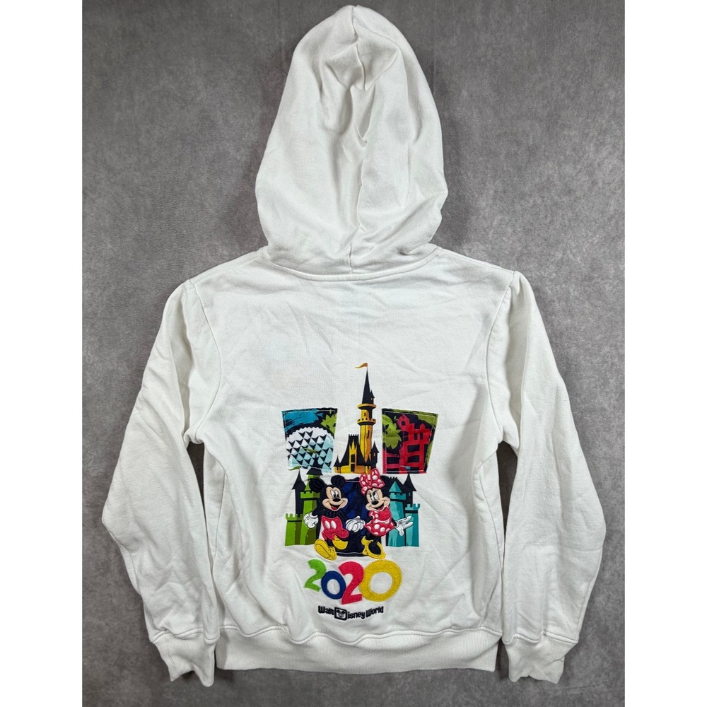 Disney Walt Disney World 2020 Womens Medium Hoodie White Mickey Minnie Full Zip